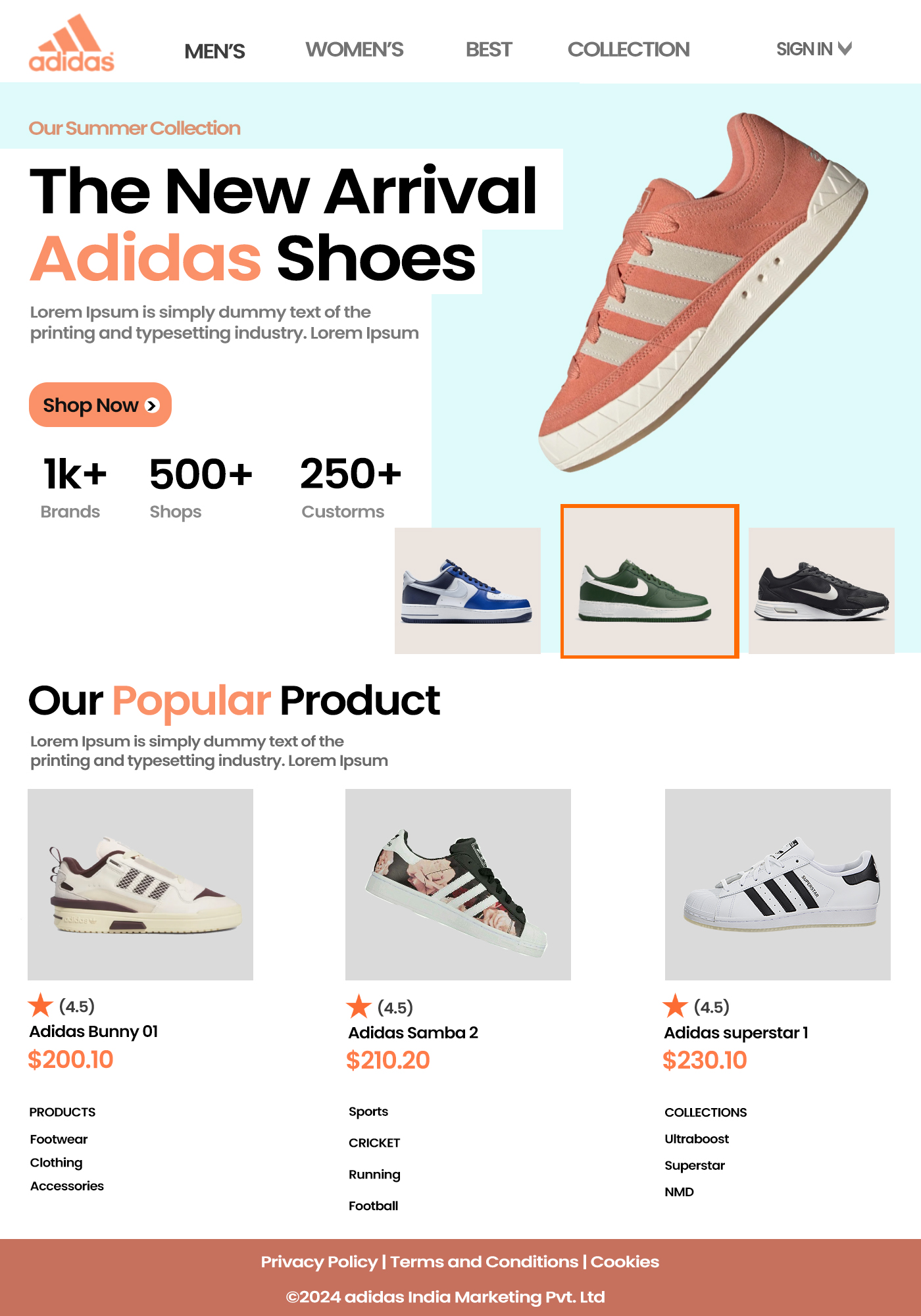 Chirag Darji graphic designer Udaipur – ecommerce website UI design for Adidas showing product pages and banner layout